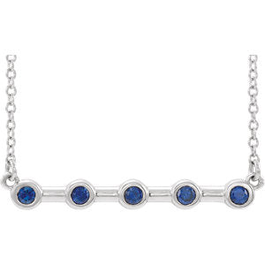 14K White Blue Sapphire Bezel-Set Bar 18" Necklace - Siddiqui Jewelers