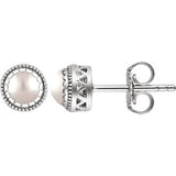 14K White Freshwater Cultured Pearl "June" Birthstone Earrings - Siddiqui Jewelers