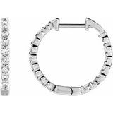 14K White 1 CTW Lab-Grown Diamond Inside-Outside Hinged 19.3 mm Hoop Earrings Siddiqui Jewelers