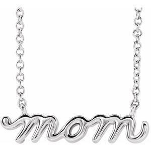 Platinum Petite Mom Script 16" Necklace  Siddiqui Jewelers