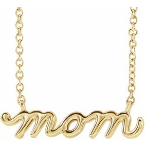 14K Yellow Petite Mom Script 18" Necklace  Siddiqui Jewelers
