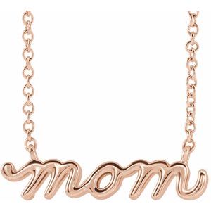 14K Rose Petite Mom Script 18" Necklace  Siddiqui Jewelers