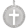 14K White .08 CTW Diamond Pierced Cross Disc Pendant - Siddiqui Jewelers