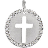 14K White .08 CTW Diamond Pierced Cross Disc Pendant - Siddiqui Jewelers