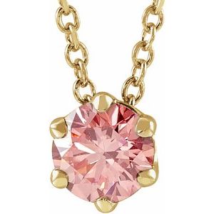 14K Yellow 3/8 CT Pink Lab-Grown Diamond Solitaire 16-18" Necklace - Siddiqui Jewelers