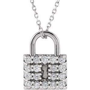 14K White 1/2 CTW Natural Diamond Lock 16-18" Necklace-Siddiqui Jewelers