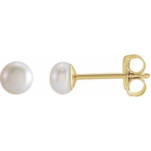 14K Yellow 3 mm Cultured White Freshwater Pearl Earrings Siddiqui Jewelers