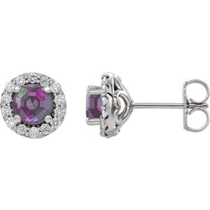 14K White Chatham® Lab-Created Alexandrite & 1/6 Diamond Earrings - Siddiqui Jewelers