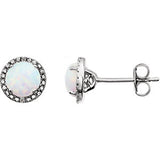 Sterling Silver Created Opal & .01 CTW Diamond Earrings - Siddiqui Jewelers