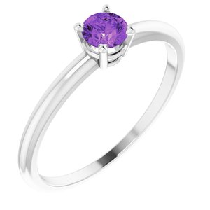Sterling Silver 3 mm Round Imitation Amethyst Birthstone Ring Size 3 - Siddiqui Jewelers