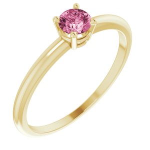 14K Yellow 3 mm Round Imitation Pink Tourmaline Birthstone Ring Size 3 - Siddiqui Jewelers