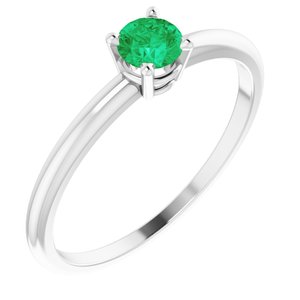 Sterling Silver 3 mm Round Imitation Emerald Birthstone Ring Size 3 - Siddiqui Jewelers