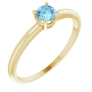14K Yellow 3 mm Round Imitation Aquamarine Birthstone Ring Size 3 - Siddiqui Jewelers