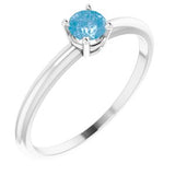 14K White 3 mm Round Swiss Blue Topaz Birthstone Ring Size 3 - Siddiqui Jewelers