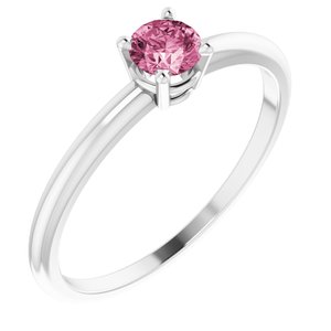 14K White 3 mm Round Pink Tourmaline Birthstone Ring Size 3 - Siddiqui Jewelers