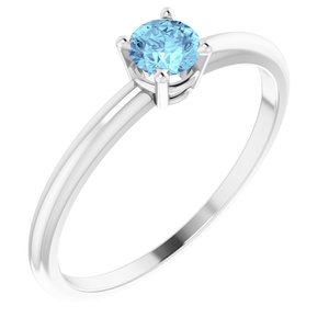 Sterling Silver 3 mm Round Imitation Aquamarine Birthstone Ring Size 3 - Siddiqui Jewelers