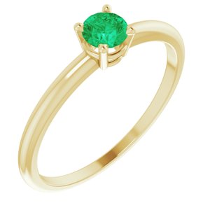 14K Yellow 3 mm Round Imitation Emerald Birthstone Ring Size 3 - Siddiqui Jewelers