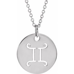 Platinum Gemini Zodiac Disc 16-18" Necklace Siddiqui Jewelers