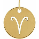 14K Yellow 16.5 mm Aries Zodiac Disc Pendant Siddiqui Jewelers