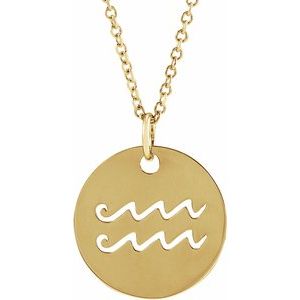 14K Yellow Aquarius Zodiac Disc 16-18" Necklace Siddiqui Jewelers
