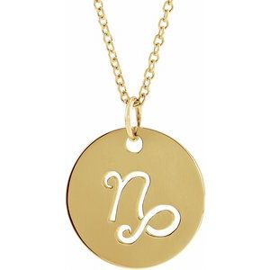 14K Yellow Capricorn Zodiac Disc 16-18" Necklace Siddiqui Jewelers