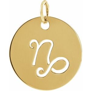 14K Yellow 16.5 mm Capricorn Zodiac Disc Pendant Siddiqui Jewelers