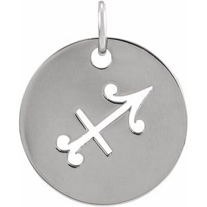 14K White 16.5 mm Sagittarius Zodiac Disc Pendant Siddiqui Jewelers