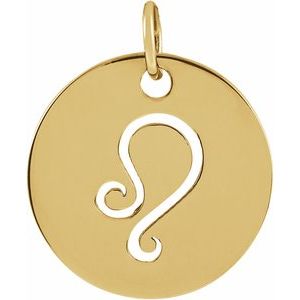 14K Yellow 16.5 mm Leo Zodiac Disc Pendant Siddiqui Jewelers