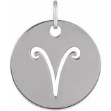 14K White 16.5 mm Aries Zodiac Disc Pendant Siddiqui Jewelers