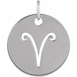 Platinum 16.5 mm Aries Zodiac Disc Pendant Siddiqui Jewelers