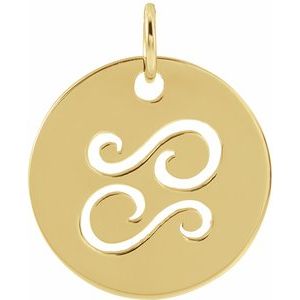 14K Yellow 16.5 mm Cancer Zodiac Disc Pendant Siddiqui Jewelers