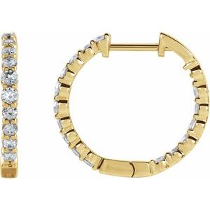 14K Yellow 1 CTW Natural Diamond Inside-Outside Hinged 19.3 mm Hoop Earrings Siddiqui Jewelers