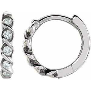 14K White 1/10 CTW Natural Diamond 9 mm Hoop Earrings Siddiqui Jewelers