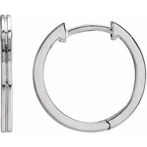 14K White Grooved 15 mm  Hoop Earrings - Siddiqui Jewelers
