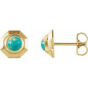 14K Yellow Natural Turquoise Geometric Cabochon Earrings Siddiqui Jewelers