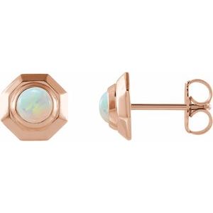 14K Rose Natural White Opal Geometric Cabochon Earrings Siddiqui Jewelers