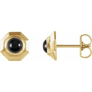 14K Yellow Natural Black Onyx Geometric Cabochon Earrings Siddiqui Jewelers