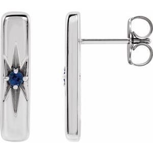 14K White Natural Blue Sapphire Starburst Bar Earrings Siddiqui Jewelers