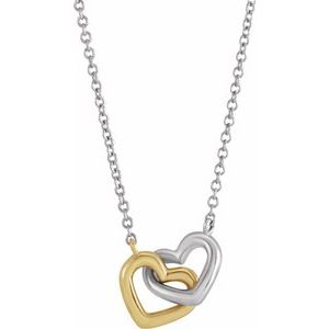 14K Yellow/White Interlocking Heart 18" Necklace -Siddiqui Jewelers
