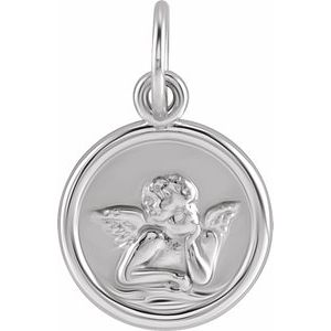 Sterling Silver 12 mm Round Cherub Angel Medal - Siddiqui Jewelers
