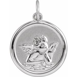 14K White 15 mm Round Cherub Angel Medal - Siddiqui Jewelers