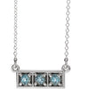 Sterling Silver Aquamarine Three-Stone Granulated Bar 16-18" Necklace - Siddiqui Jewelers