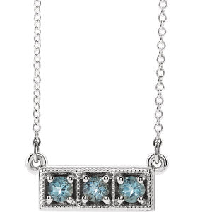 14K White Aquamarine Three-Stone Granulated Bar 16-18" Necklace - Siddiqui Jewelers