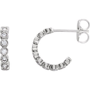 14K White 1/4 CTW Diamond Bezel-Set J-Hoop Earrings - Siddiqui Jewelers