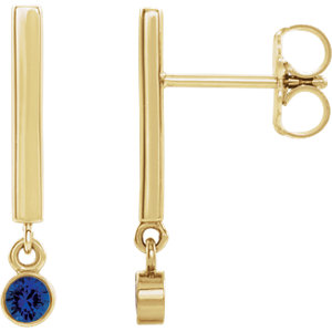 14K Yellow Chatham® Created Blue Sapphire Dangle Earrings - Siddiqui Jewelers