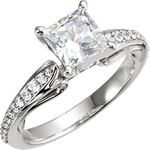 Continuum Sterling Silver 4.5x4.5 mm Square Cubic Zirconia & 1/5 CTW Diamond Engagement Ring - Siddiqui Jewelers