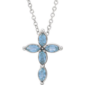 14K White Aquamarine Cross Necklace - Siddiqui Jewelers