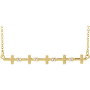 14K Yellow .05 CTW Diamond Sideways Cross Bar 18" Necklace - Siddiqui Jewelers