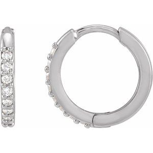 14K White 1/8 CTW Natural Diamond 12.5 mm Huggie Earrings Siddiqui Jewelers