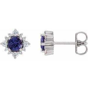 Platinum 4 mm Natural Iolite & 1/6 CTW Natural Diamond Halo-Style Earrings Siddiqui Jewelers